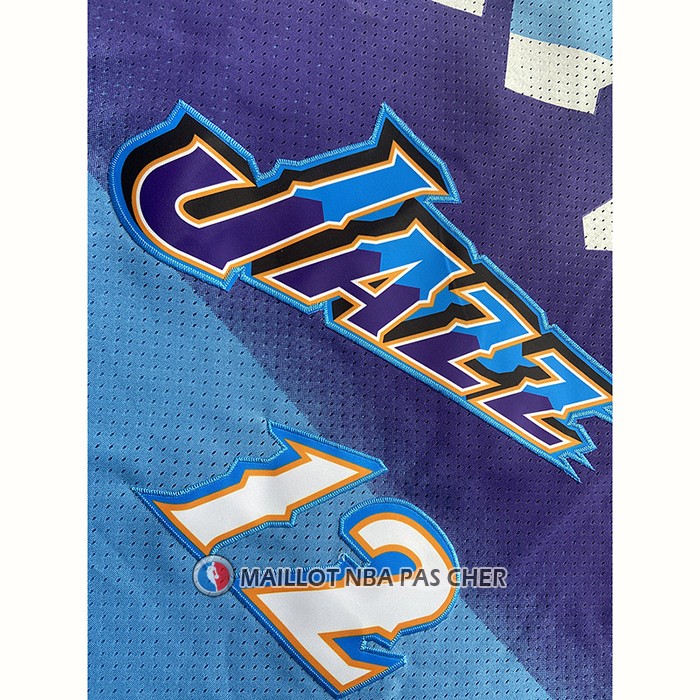Maillot Utah Jazz John Stockton NO 12 Mitchell & Ness 1996-97 Bleu